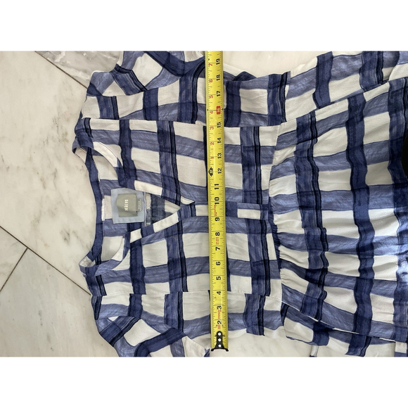 Maeve for Anthropologie Navy Blue And White 3/4 Sleeve Plaid Mini Dress Medium - Picture 9 of 14